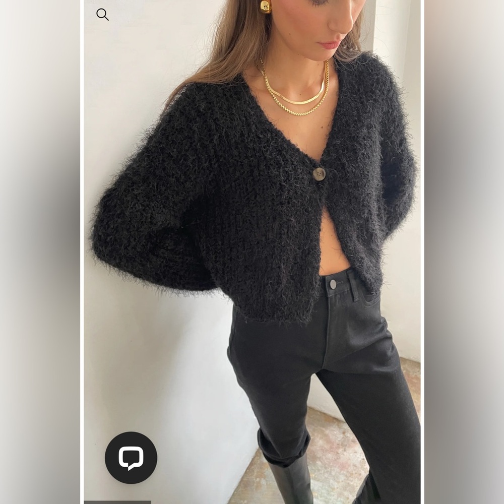 🖤⭐️ Oak + Fort Black Fuzzy Cardigan Size Small Luxe Relaxed Fit Furry Fluffy ⭐️🖤